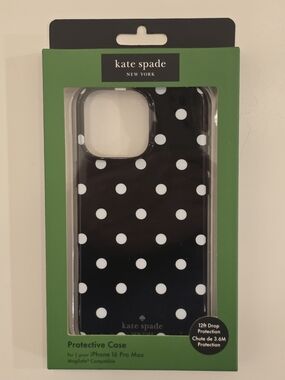 NWT kate spade New York Protective iPhone 16 Pro Max Black Polka Dot Phone Case